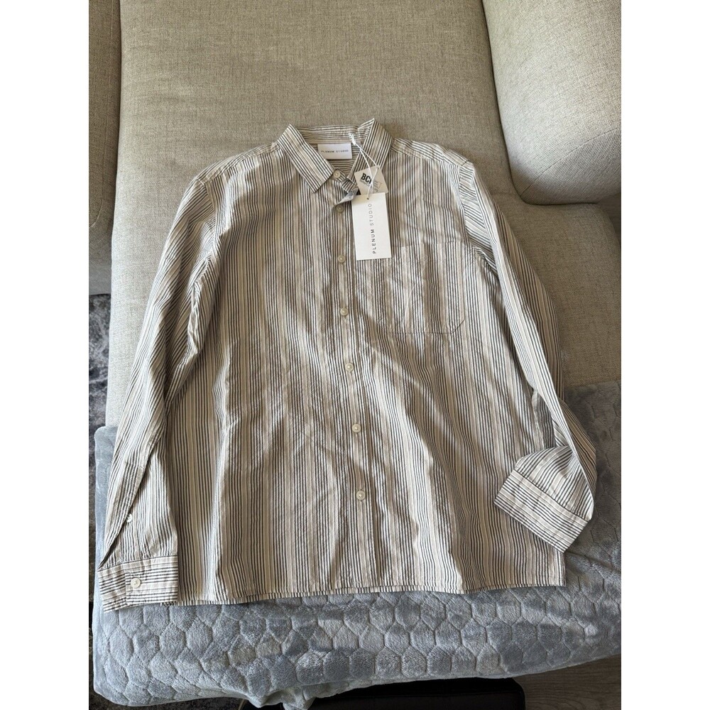 Plenum Studio Shirt Cotton Lenny Sand Men's XL Stripe NWT MSRP $120